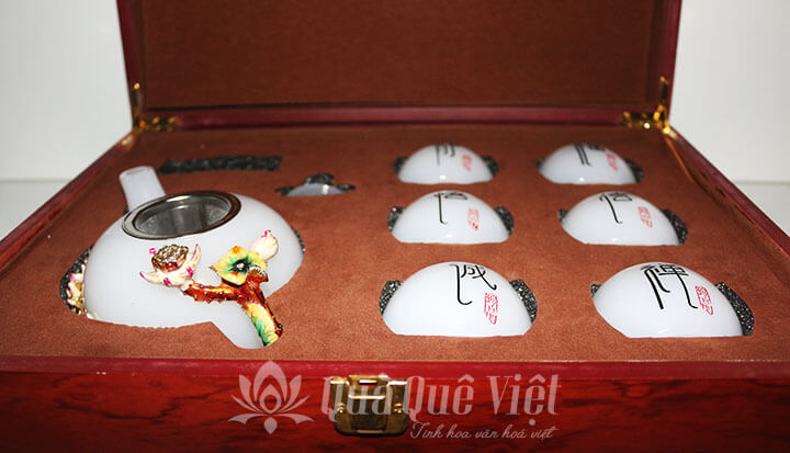 Bộ Ấm Chén Bạch Ngọc Hoa Sen Quà Tặng Cao Cấp