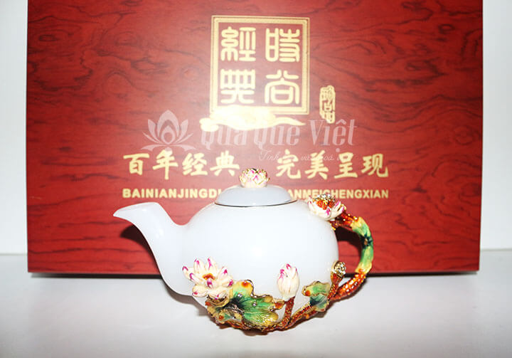 Bộ Ấm Chén Bạch Ngọc Hoa Sen Quà Tặng Cao Cấp