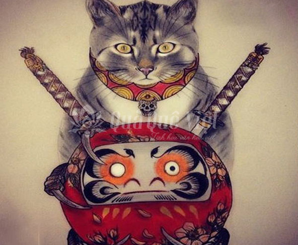 Mèo thần tài tattoo nghệ thuật mẫu 5