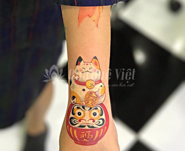 Mèo thần tài tattoo nghệ thuật mẫu 6
