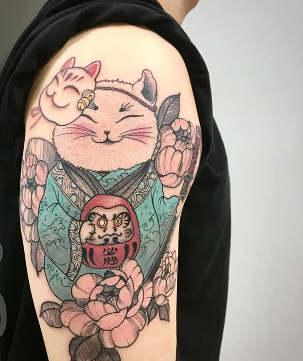 Mèo thần tài tattoo nghệ thuật mẫu 7