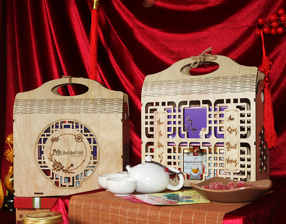 vỏ quà tết hộp gỗ