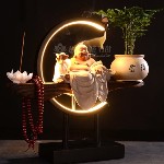 Kệ Trang Trí Đèn Led, Tháp Trầm Hương Vòng Tròn Hào Quang Kèm Tượng Di Lặc