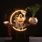 Kệ Trang Trí Đèn Led, Tháp Trầm Hương Vòng Tròn Hào Quang Kèm Tượng Di Lặc