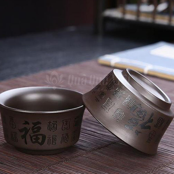 Bộ Ấm Trà Gốm Sứ Cao Cấp 2 Ấm 6 Chén Kèm Khay Trà Full Box