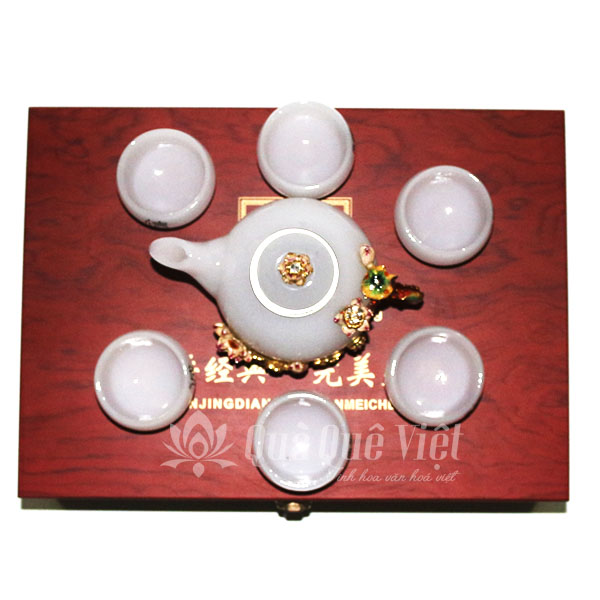 Bộ Ấm Chén Bạch Ngọc Hoa Sen Quà Tặng Cao Cấp