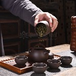 Bộ Ấm Trà Du Lịch Zisha Cầm Tay 1 Ấm 4 Chén Kèm Hủ Chứa Trà Tím Gốm Sứ