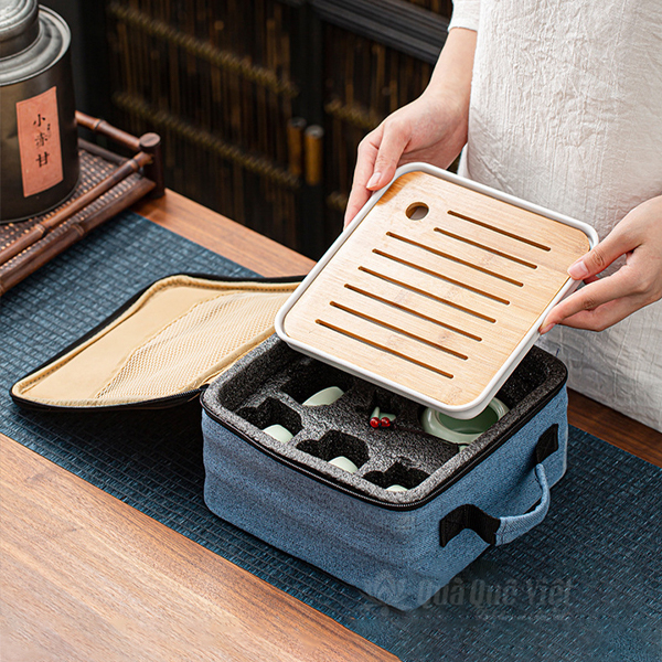 Bộ Ấm Trà Du Lịch Ngoài Trời Gốm Sứ 1 Ấm 4 Chén Xanh Ngọc