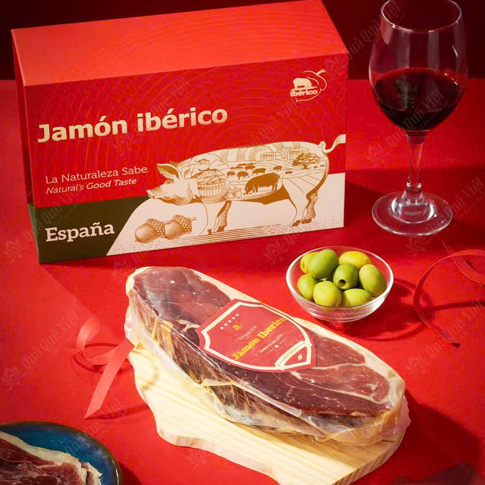 Hộp quà Đùi Heo Muối Iberico Bellota, Đùi sau không xương 36 tháng (1KG) Deraza