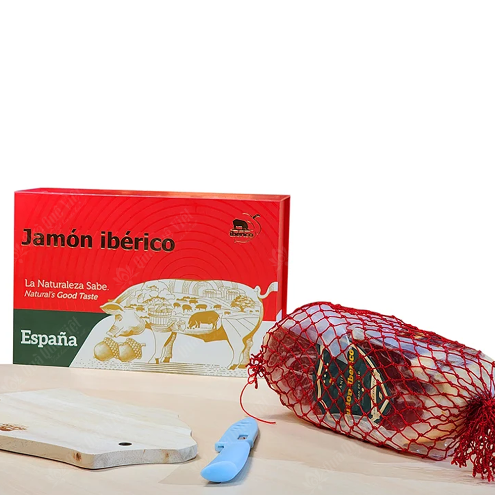Hộp quà Đùi Heo Muối Iberico Cebo, Đùi sau không xương 24 tháng (1KG) Deraza