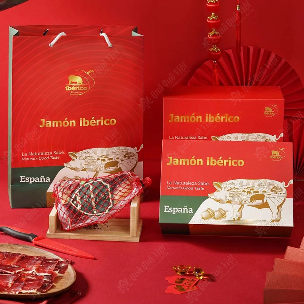 Hộp quà Đùi Heo Muối Iberico Cebo, Đùi sau không xương 24 tháng (1KG) Deraza