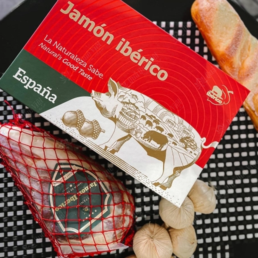 Hộp quà Đùi Heo Muối Iberico Cebo, Đùi sau không xương 24 tháng (1KG) Deraza