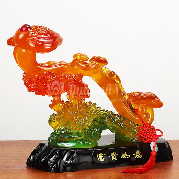 Gậy Như Ý Phong Thuỷ, Thuỷ Tinh Xanh Đỏ Đế Gỗ