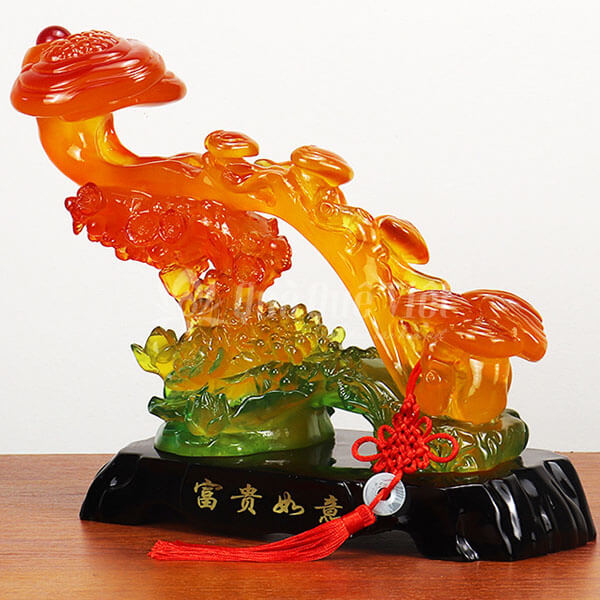 Gậy Như Ý Phong Thuỷ, Thuỷ Tinh Xanh Đỏ Đế Gỗ