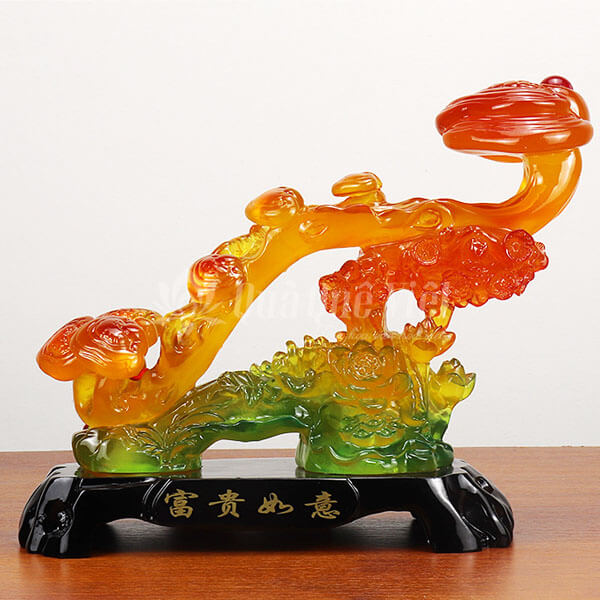 Gậy Như Ý Phong Thuỷ, Thuỷ Tinh Xanh Đỏ Đế Gỗ