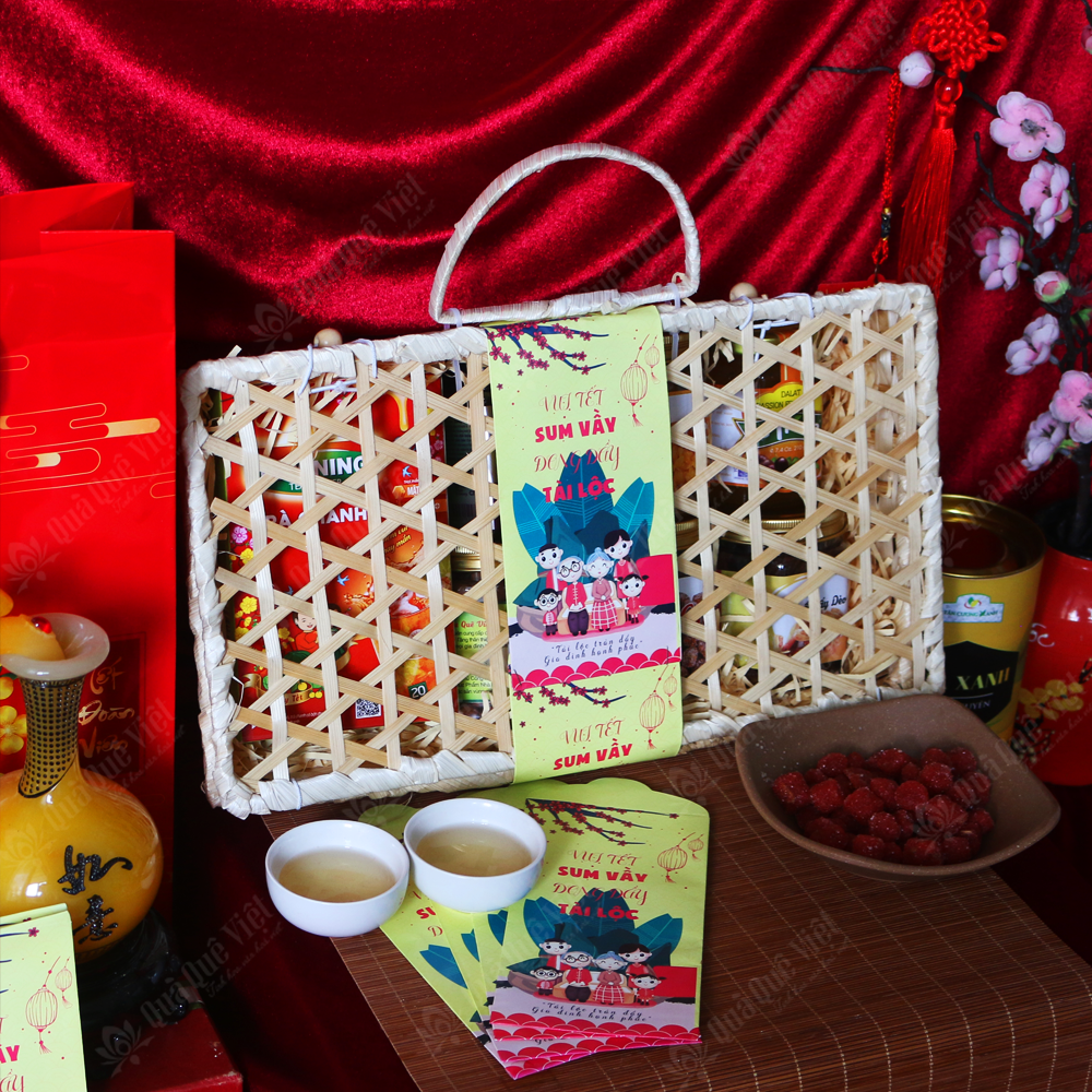 Giỏ Quà Tết Bằng Tre - 7 Món Đặc Biệt