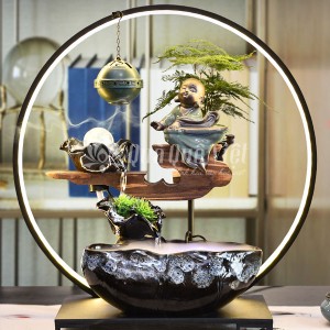 Hòn Non Bộ Mini Phong Thủy Có Thác Nước, Máy Phun Sương Tạo Khói, Thác Trầm Hương và Vòng Đèn Led