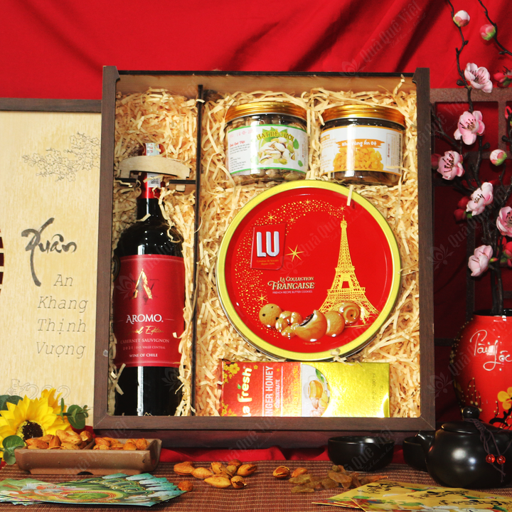 Quà Tết Cho Doanh Nghiệp 2026, Mẫu Hộp Gỗ 5 Món Xuân An Khang Thịnh Vượng