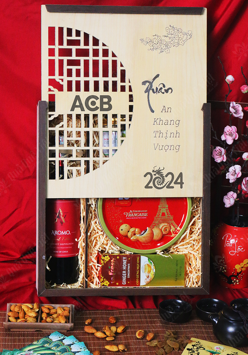 Quà Tết Cho Doanh Nghiệp 2026, Mẫu Hộp Gỗ 5 Món Xuân An Khang Thịnh Vượng