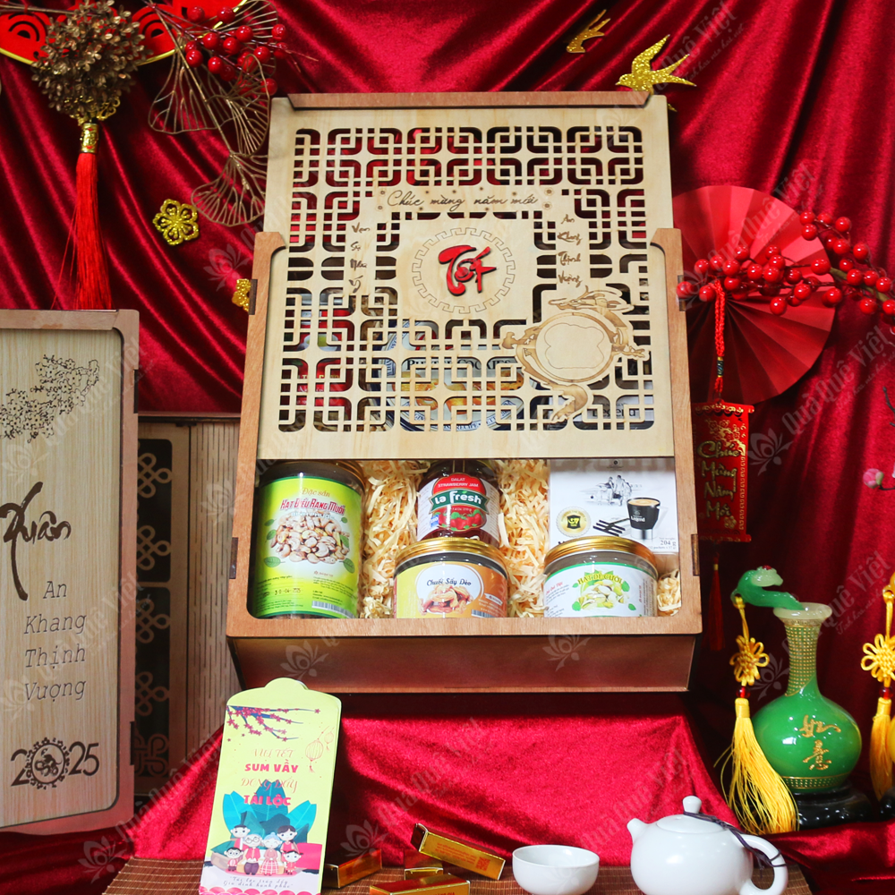 Sét Quà Tết 8 Món Hộp Gỗ Dành Cho Cá Nhân và Doanh Nghiệp - T1610