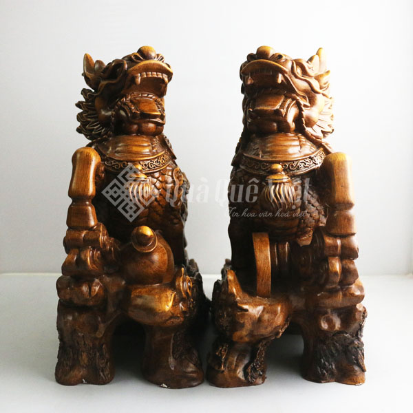 Cặp Kỳ Lân Gỗ Giả Linh Vật Phong Thuỷ