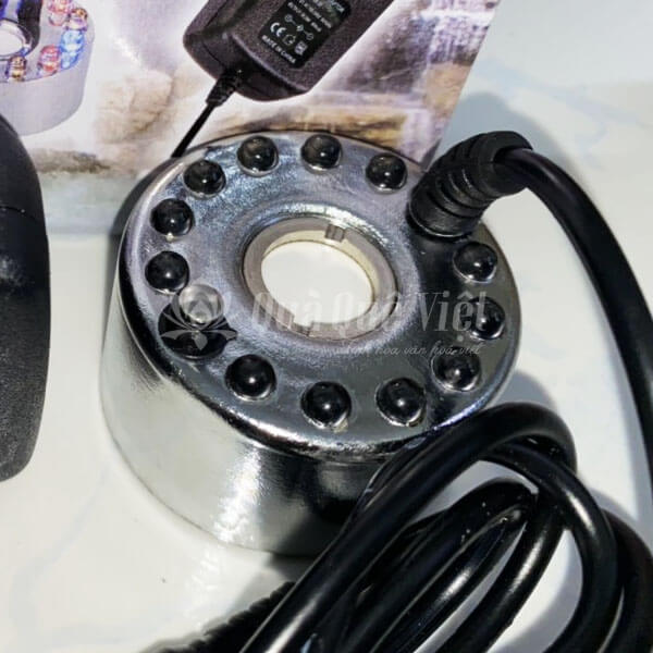 Máy Tạo Khói Mini Hồ Cá, Máy Phun Sương Tạo Ẩm Hòn Non Bộ, 12 Bóng Đèn Led 7 Màu