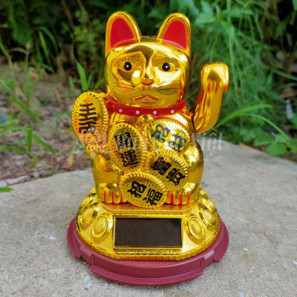 Mèo Thần Tài May Mắn Vẫy Tay Sử Dụng Pin Năng Lượng Mặt Trời
