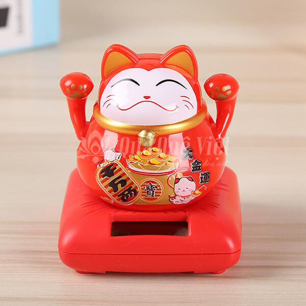 Mèo Thần Tài Mini Vẫy Tay Sử Dụng Pin Năng Lượng Mặt Trời