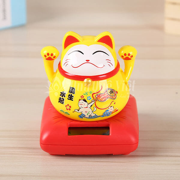 Mèo Thần Tài Mini Vẫy Tay Sử Dụng Pin Năng Lượng Mặt Trời