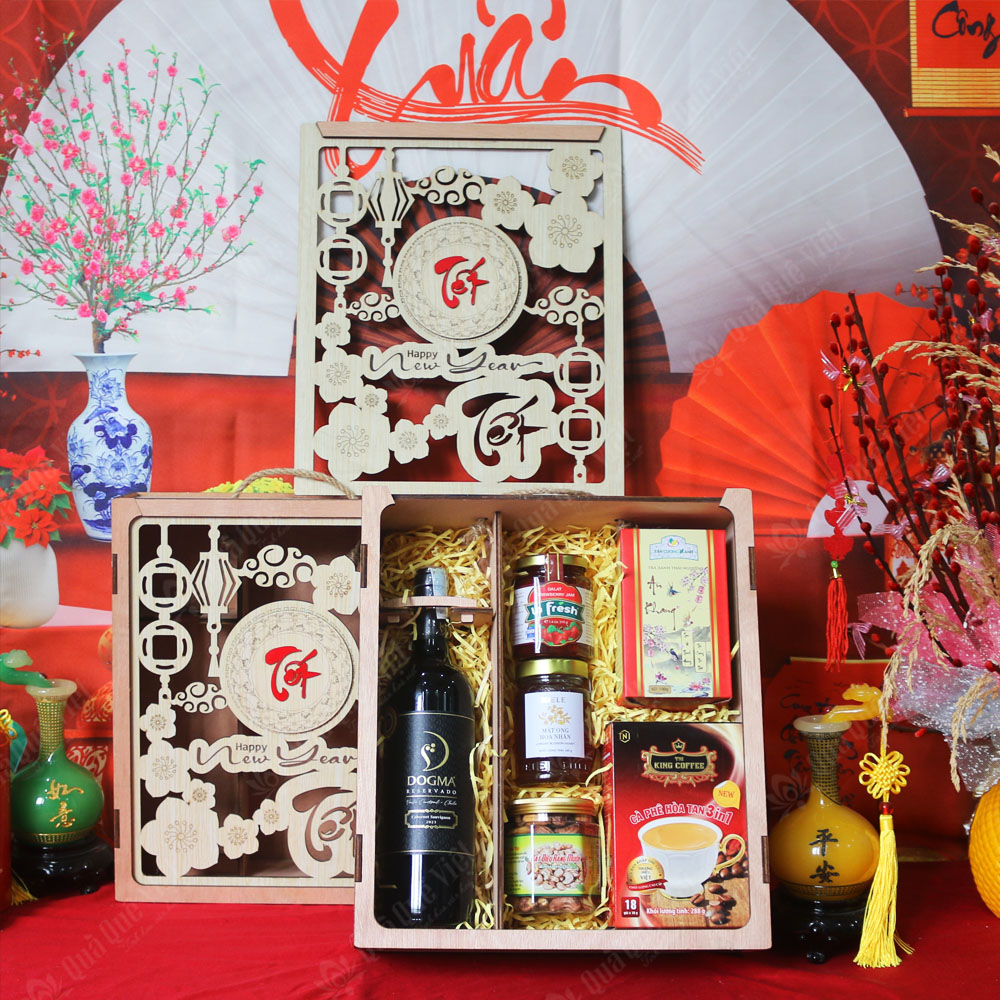 Set quà tết hộp gỗ 6 món - G1705