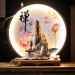 Thác Trầm Hương Đại Thế Chí Bồ Tát Có Vòng Tròn Led Kèm Đế Gỗ