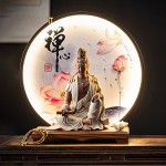 Thác Trầm Hương Đại Thế Chí Bồ Tát Có Vòng Tròn Led Kèm Đế Gỗ