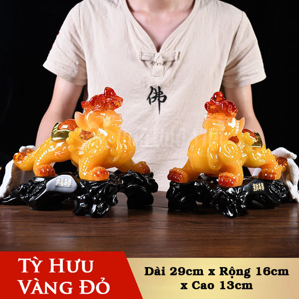 Tỳ Hưu Phong Thủy Vàng Ngọc Đỏ Size 29cm