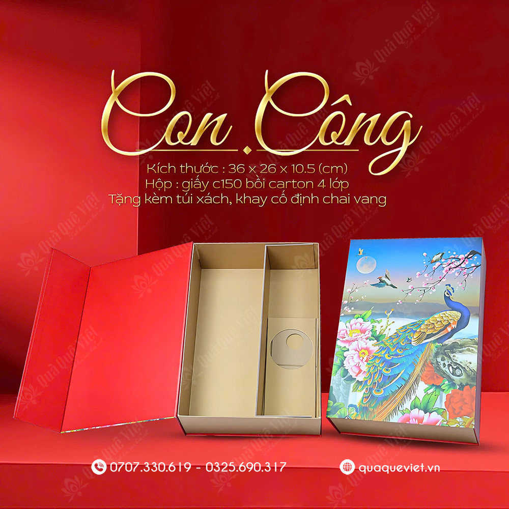Vỏ hộp quà tết họa tiết con công